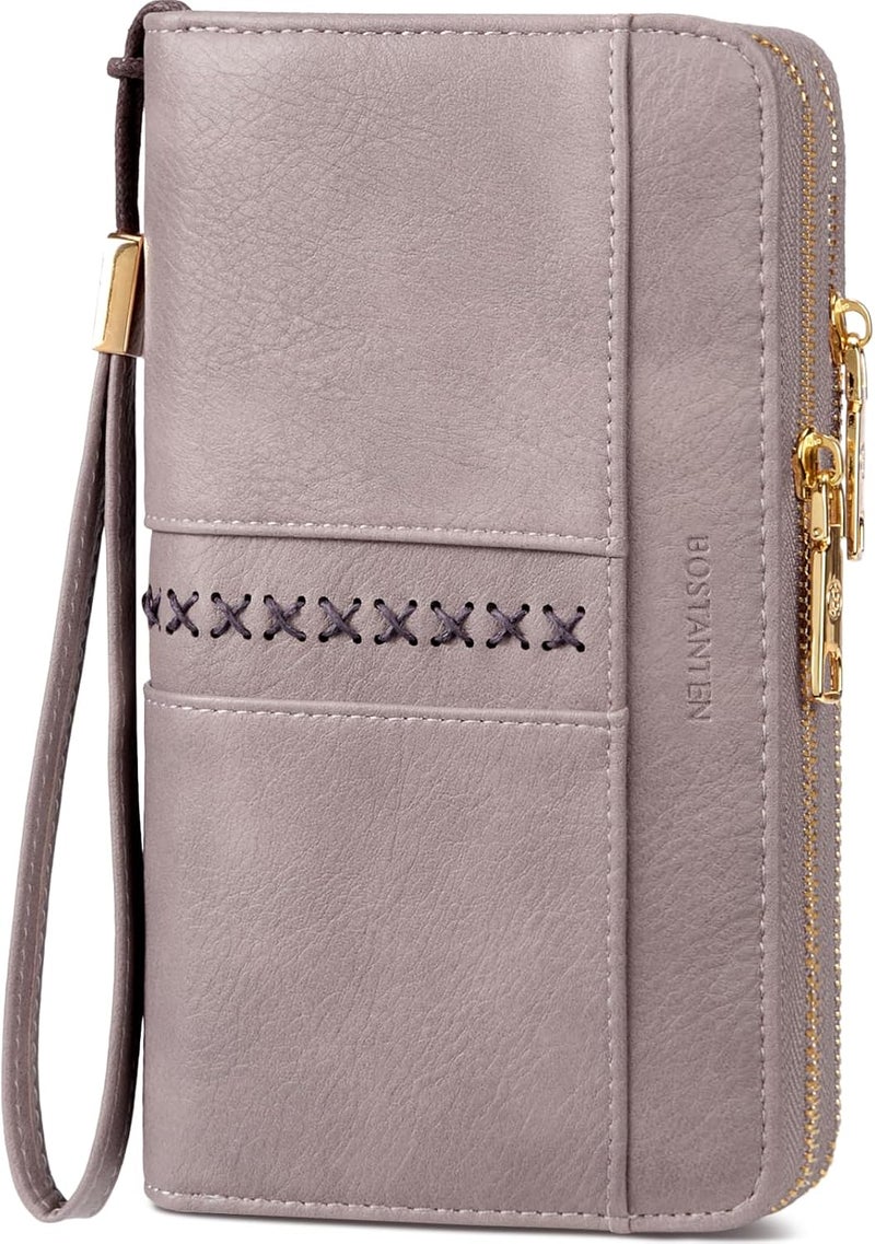 Bostanten Wallets for Women Leather RFID Double Zipper Around Credit Card Holder Large Capacity Wristlet Clutch Wallet - Image 1